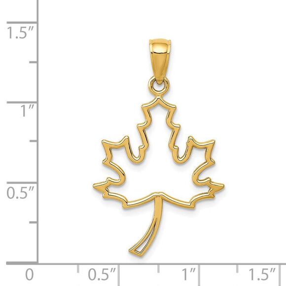 14k Yellow Gold Polished Maple Leaf Silhouette Pendant - Picture 3 of 4